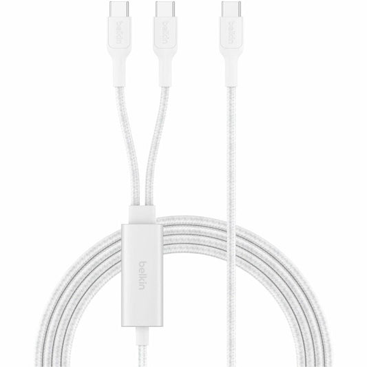 Belkin BoostCharge Pro Braided USB-C to Dual USB-C Cable 140W, White, 5ft/1.5m - CAC004fq1.5MWH