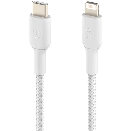 Belkin Braided USB-C to Lightning Cable (2m / 6.6ft, White) - CAA004BT2MWH