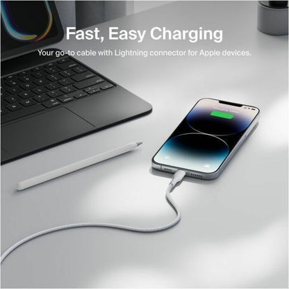 Belkin Braided USB-A Cable with Lightning Connector, 6.6ft/2m, White - CAA020fq2MWH