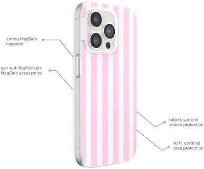 PopSockets iPhone 14 Pro Max Phone Case w/MagSafe- Club Stripe Pink