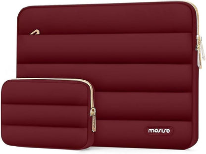 MOSISO 13.3 inch Laptop Case, 13-13.3 inch Puffy Laptop Sleeve Compatible with MacBook Air 13 13.6 M4 M3 M2 M1/Pro 13/Pro 14, HP Dell ASUS Lenovo,Polyester Horizontal Bag with Small Case, Red