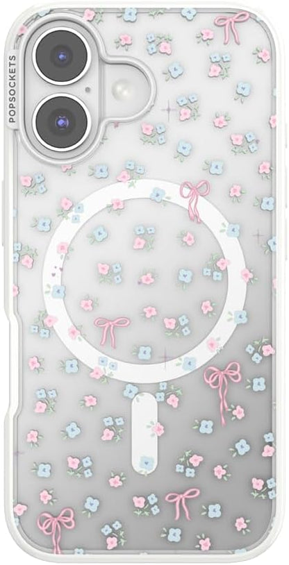 PopSockets iPhone 16 Phone Case with MagSafe, Wireless Charging Compatible, Bow - Bows & Blooms