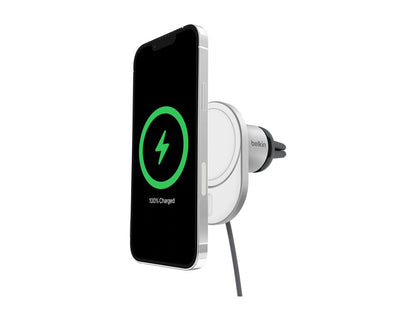 Belkin - Car wireless charging holder - magnetic with Qi2 + car power adapter - 15 Watt - Fast Charge - gray WIC008BTGR-V2