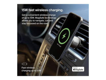 Belkin - Car wireless charging holder - magnetic with Qi2 + car power adapter - 15 Watt - Fast Charge - gray WIC008BTGR-V2