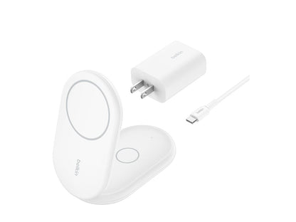 Belkin - Wireless charging stand - magnetic, foldable, with Qi2 + AC power adapter - 15 Watt - Fast Charge - white WIZ028TTWH