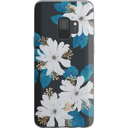 Blue and Gold Clear Floral Samsung Case